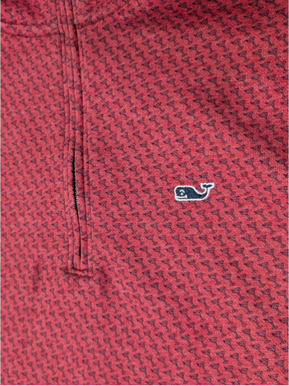 Vineyard Vines Saltwater Quarter Zip Mens XS Red Martini Glass Print Pullover - Picture 8 of 11